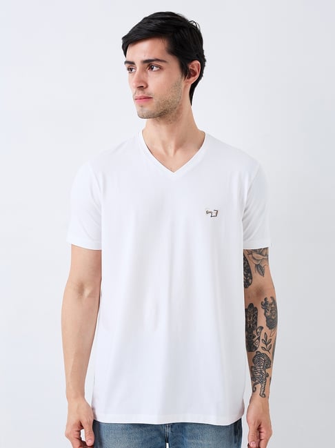 Spykar Men White Slim Fit Solid Half Sleeve Casual T-Shirt-picture-42