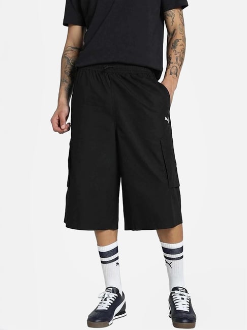 Puma Black Cotton Relaxed Fit Cargo Shorts-picture-35