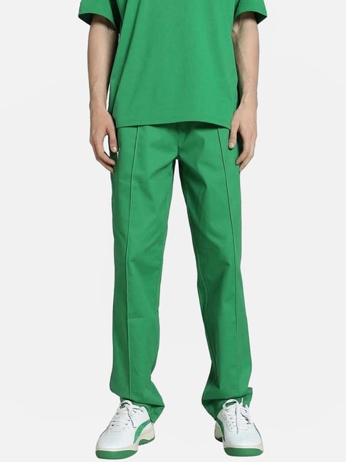 Puma Archive Green Cotton Regular Fit Striped Trackpants