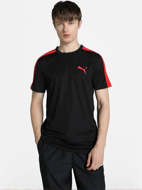 Puma Black & High Risk Red Slim Fit Sports T-Shirt