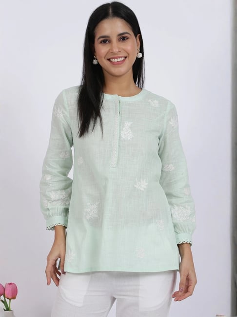 W Green Embroidered Kurti-picture-16