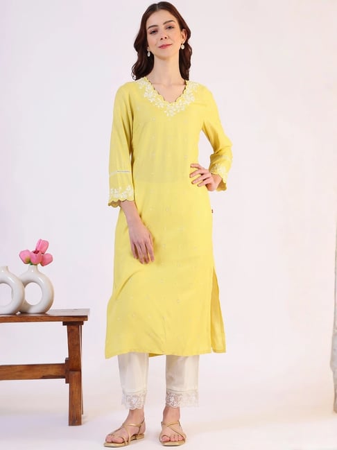 W Yellow Solid Kurta-picture-41