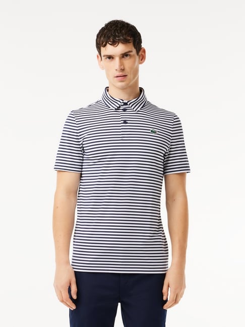 Lacoste Black White Regular Fit Striped Polo T-Shirt