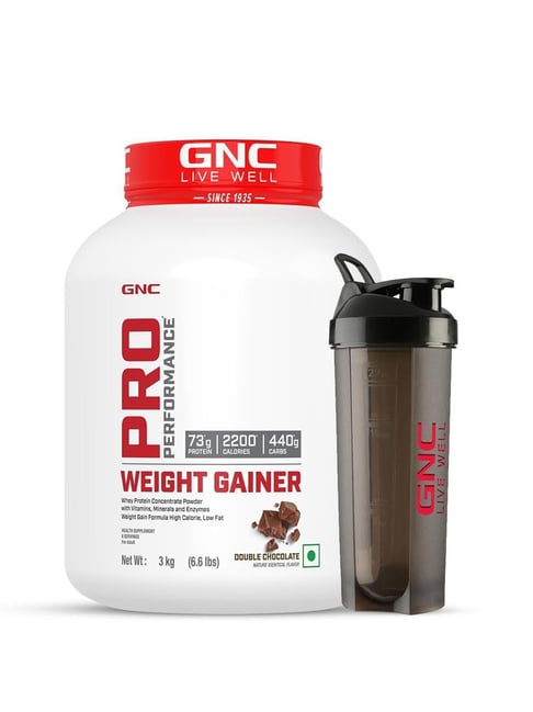 GNC Pro Performance Weight Gainer & Black shaker | 73g Protein Chocolate Post-Workout Powder - 3 kg