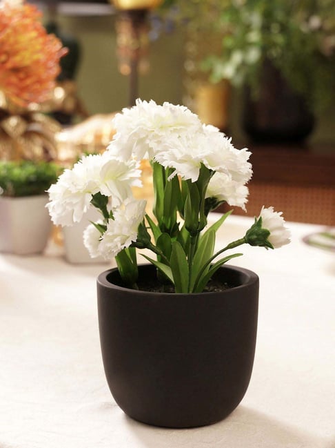 Pure Home and Living White Plastic Artificial Carnation With Cement Pot-picture-15