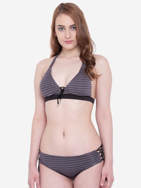 La Intimo Charcoal Stripes Seashow Bikini Bra & Panty-picture-17