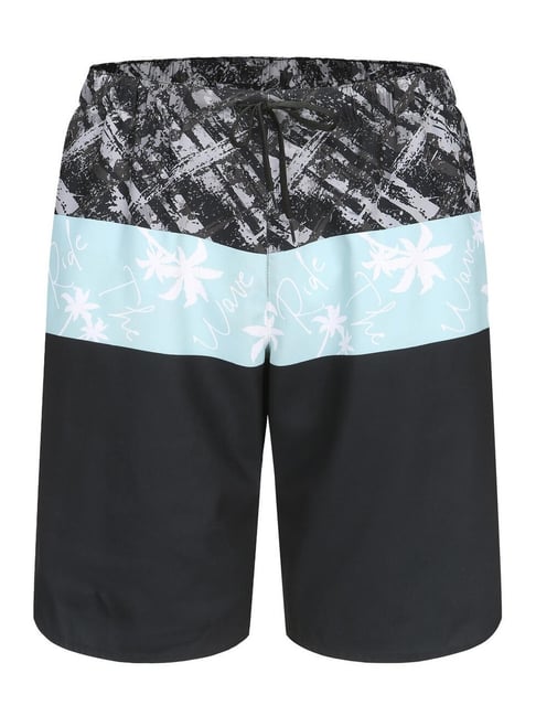Olaian by Decathlon Black Slim Fit Printed Swim Shorts