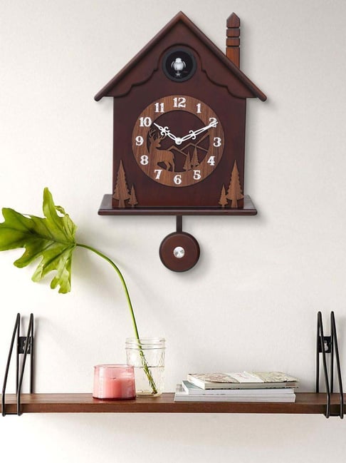 Seiko Rosewood Wooden Non Ticking Silent Analog Hut Shape Cuckoo Wall Clock