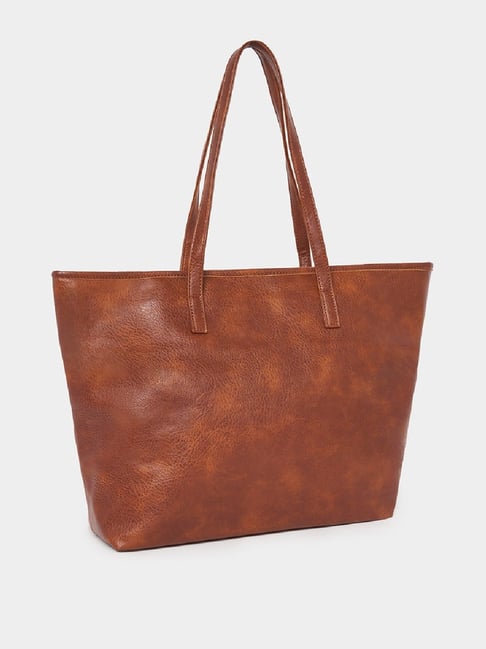 Styli Brown Textured Tote Handbag-picture-18