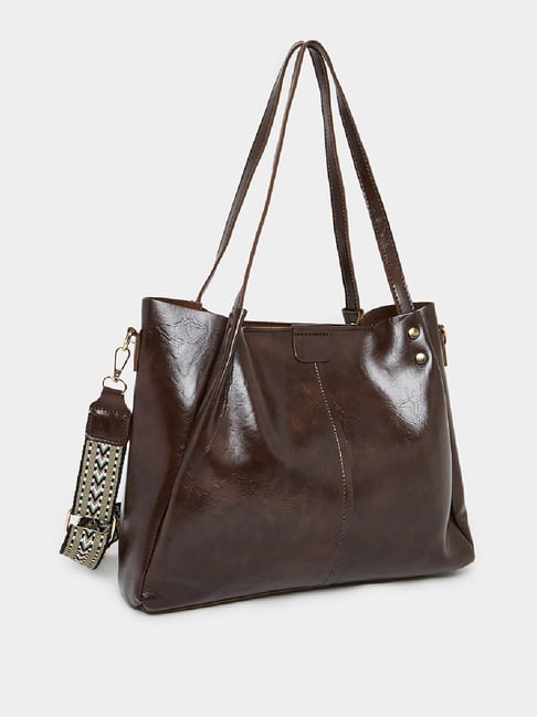 Styli Brown Textured Tote Handbag-picture-19