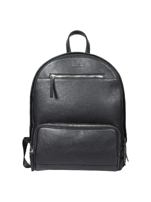 SASSORA Aris Black Leather Large Laptop Backpack
