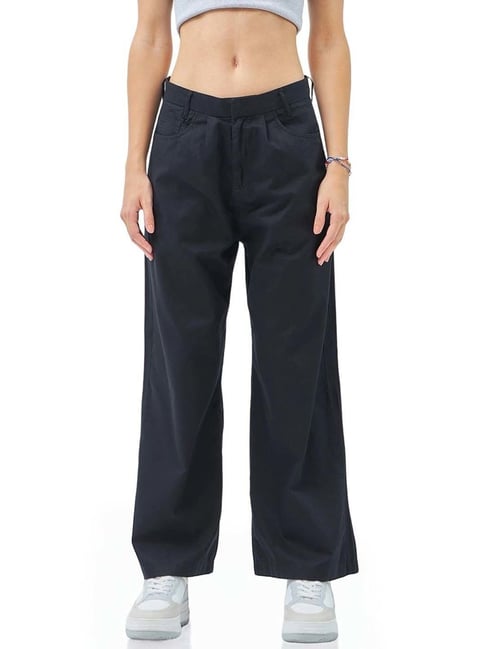 Bewakoof Black Cotton Loose Fit Trousers-picture-24