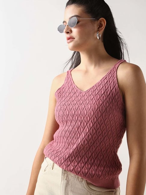 Bewakoof Pink Self Cotton Regular Fit Top-picture-33