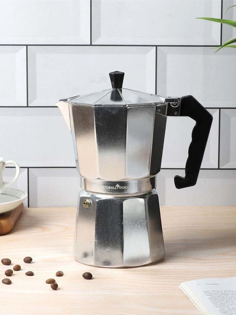 NATURALLYOURS Silver Aluminium Moka Pot Coffee Maker (456ml)