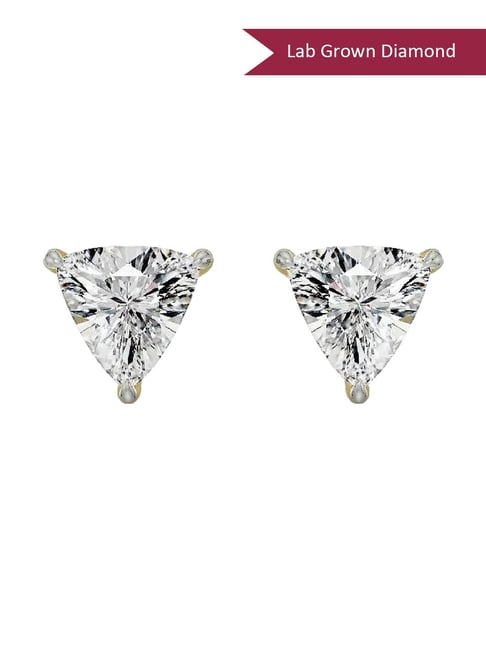 EMORI 18k (750) Yellow Gold 0.5 CT Trillion Curved Solitaire Lab Grown Diamond Studs for Women-picture-37