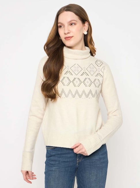 MADAME Beige Self Sweater-picture-29