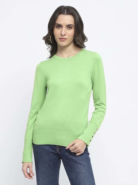 MADAME Green Solid Sweater