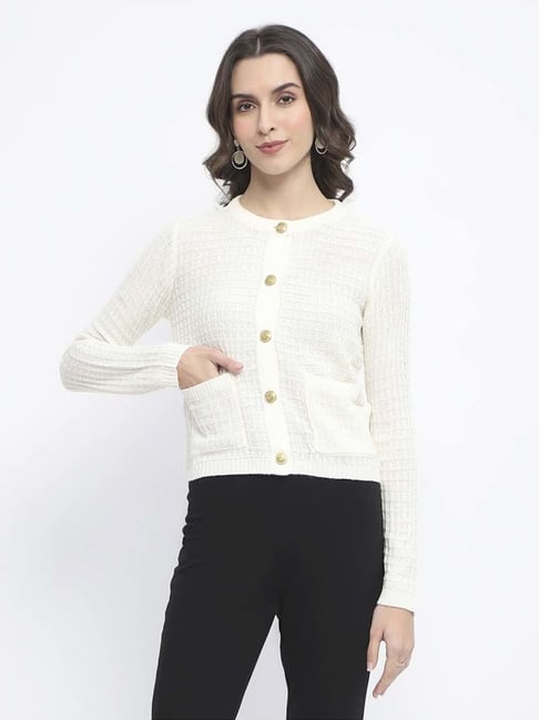 MADAME Off White Textured Sweater-picture-14