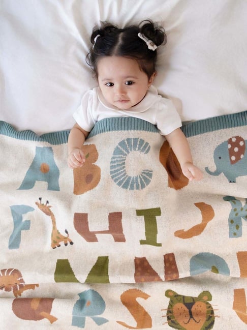 Haus Kinder Multicolor Cotton ABC Knitted Ac Blanket For Baby (Age 0-2  Years)