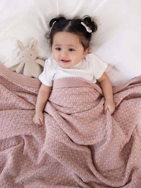 Haus Kinder Pink Cotton Baby Blossom Knitted Ac Blanket With a Toy (Age  0-2 Years)