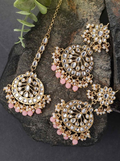 Buy Peora Pink Maang Tikka with Earrings Online At Best Price