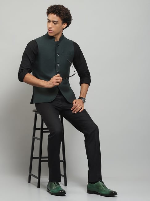 Waistcoat Monte Carlo Nehru Jacket Monte Carlo Green Regular Fit