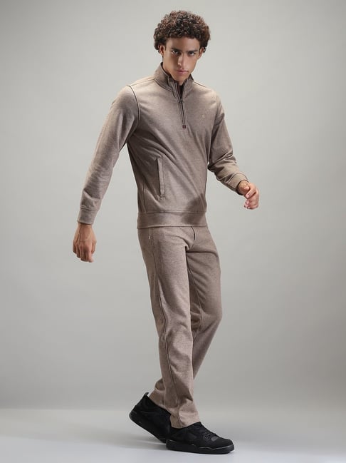 Monte Carlo Brown Regular Fit Self Pattern Tracksuit