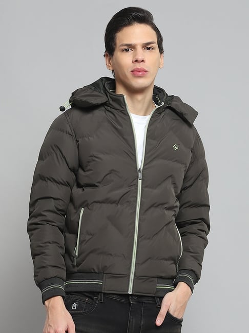 Cloak & Decker by Monte Carlo Olive Regular Fit Quilted Hooded Jacket