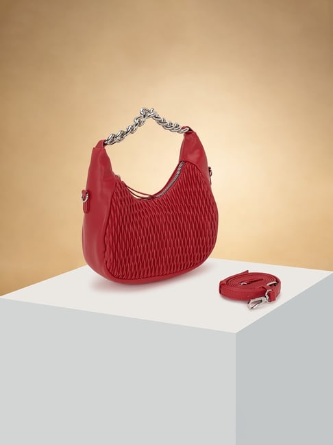 Forever Glam by Pantaloons Red Textured Medium Shoulder Handbag