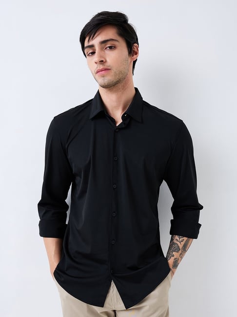 Spykar Men Black Slim Fit Solid Full Sleeve Casual Shirt-picture-14