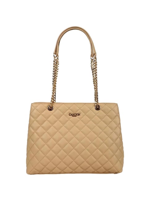 Carlton London Beige Quilted Medium Tote Handbag