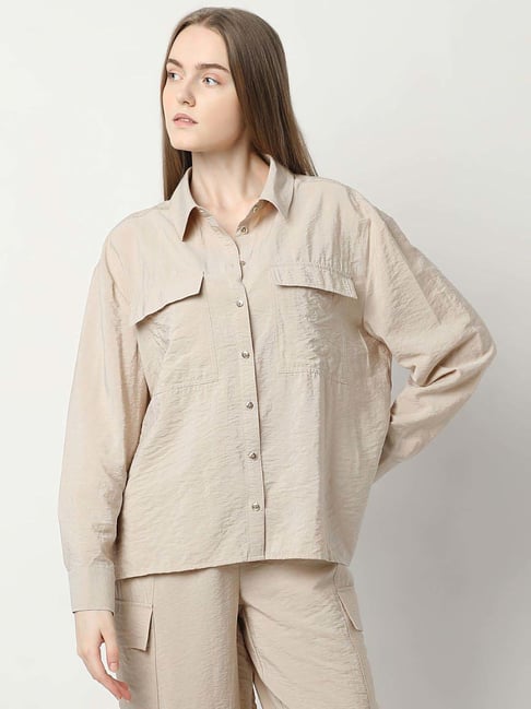Vero Moda Beige Plain Shirt-image-0