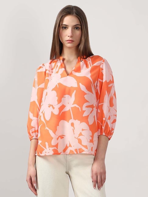 Clothes Vero Moda Orange Top Women Slim Fit Square-Neck Top