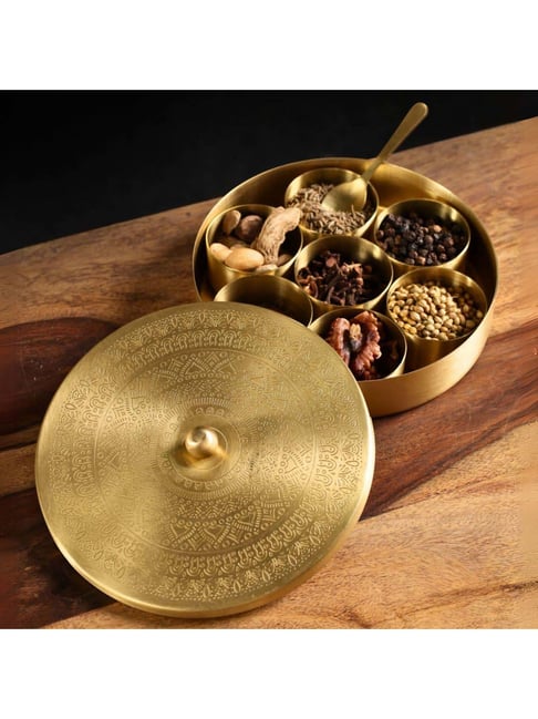 Peepul Tree Gold Brass Handcrafted Masala Box