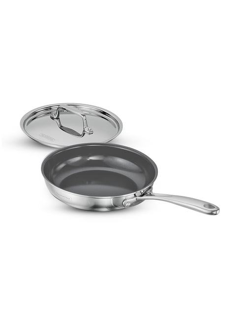 Tramontina Fusao Healthy Triply Ceramic Silver Stainless Steel Fry Pan with Lid (20 cm)