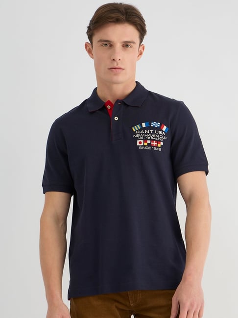 Buy GANT Mens Blue Short Sleeve Embroidered T-Shirt (Casual) for