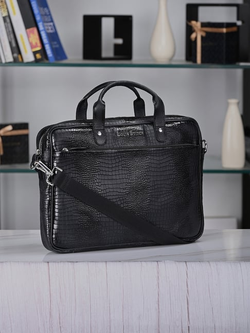 Louis Stitch Jet Black Textured Leather Medium Laptop Messenger Bag-picture-18