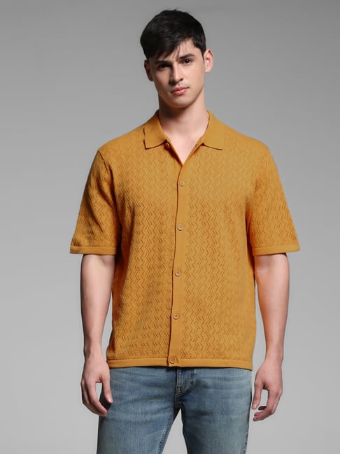 Jack & Jones Apricot Yellow Cotton Regular Fit Texture Polo T-Shirt-picture-27