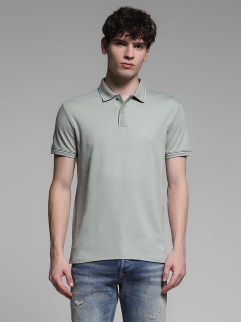 Jack Jones Iceberg Green Cotton Regular Fit Polo T-Shirt
