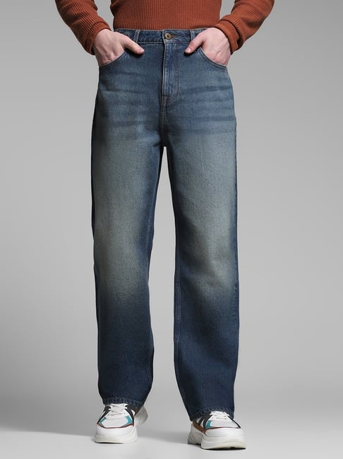 Jack Jones Blue Cotton Loose Fit Jeans