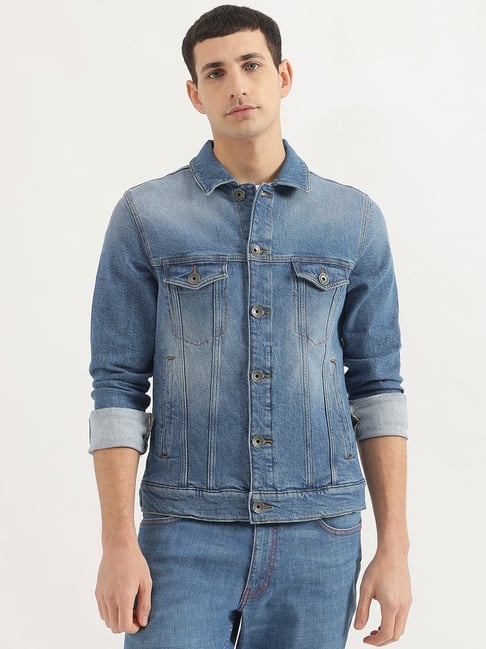 United Colors Of Benetton Blue Slim Fit Denim Jacket - Main Image