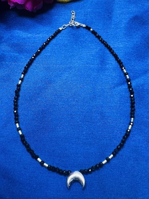 Arte Jewels 925 Sterling Silver Moon Charms With Black Beads Anklet For Women-picture-37