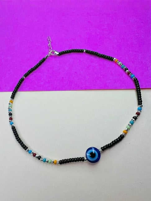 Arte Jewels 925 Sterling Silver Evileye Black Beads Anklet For Women-picture-24