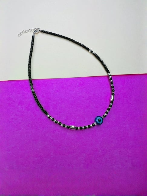 Arte Jewels 925 Sterling Silver Evileye Black Beads Anklet For Women-picture-40