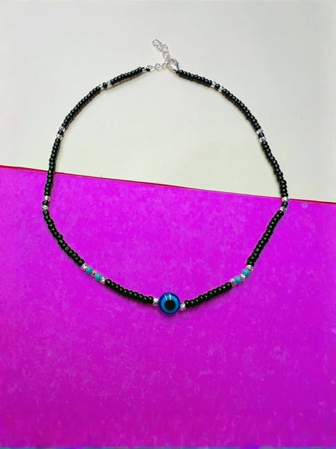 Arte Jewels 925 Sterling Silver Evileye Black Beads Anklet For Women-picture-21