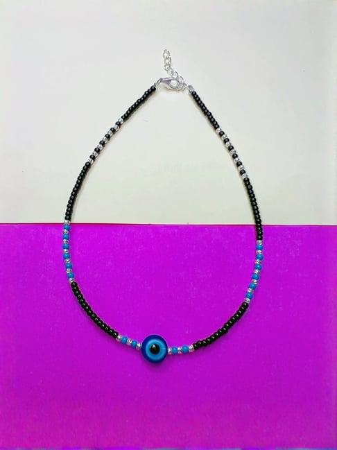 Arte Jewels 925 Sterling Silver Evileye Black- Blue Beads Anklet For Women-picture-42