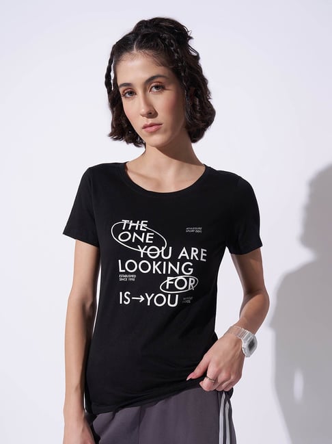 Ajile by Pantaloons Charcoal Black Print T-Shirt-picture-199