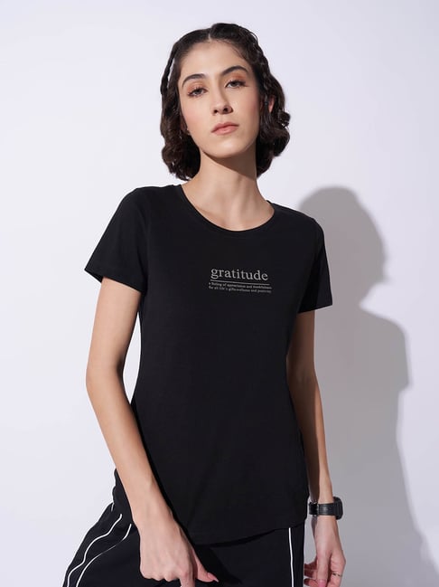 Ajile by Pantaloons Charcoal Black Solid T-Shirt-picture-197