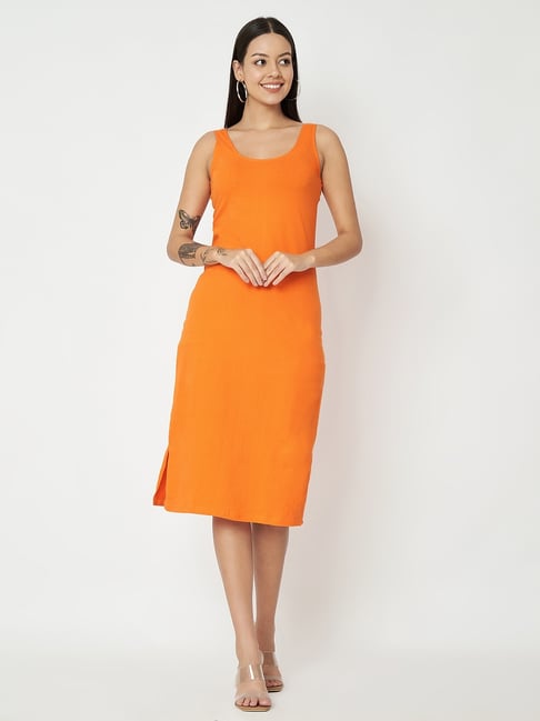BRINNS Orange Solid Midi Dress-image-22