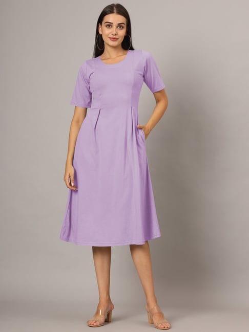 BRINNS Purple Cotton Solid A Line Dress-picture-35